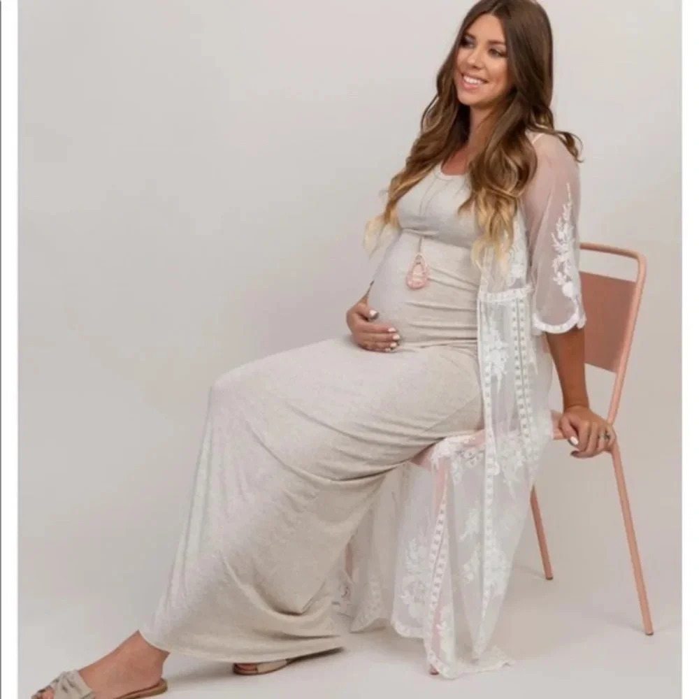 NEW*PinkBlush oatmeal side ruched maternity maxi‎